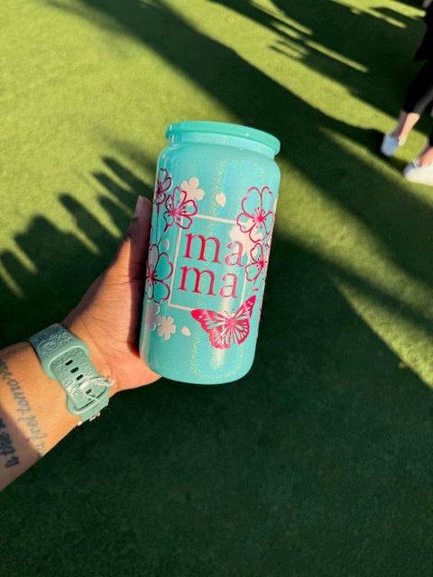 Teal Mama Butterfly Shimmer Tumbler